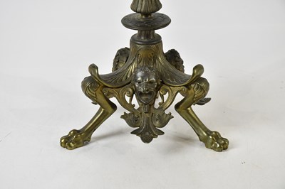 Lot 2645 - A 19th century bronze oil lamp with cut glass...