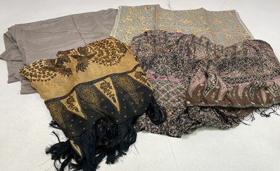 Lot 84 - Two printed silk batik fringed scarves, one...