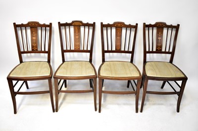 Lot 118 - A set of six Edwardian walnut inlaid slat-back...