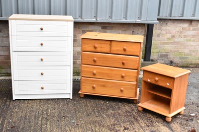 Lot 128 - A pine five drawer chest of drawers, a pine...