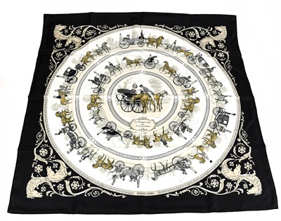 Lot 766 - HERMÈS; a 100% silk black, cream and gold 'La...