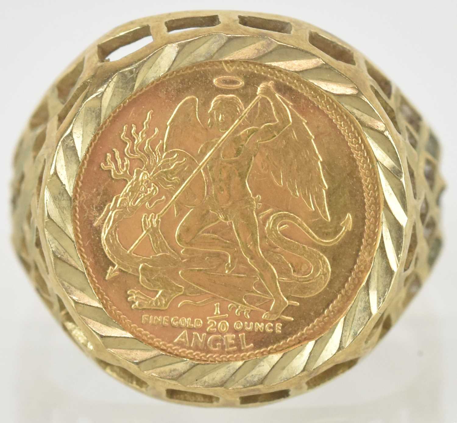 Lot 1425 - A 9ct gold ring set with a 1/20th ounce Angel...