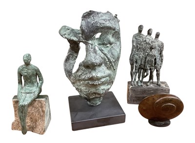 Lot 609 - A modern abstract bronze bust, indistinctly...