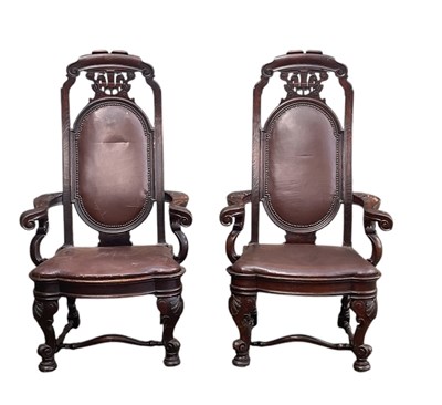 Lot 44 - A pair of early 20th century carved oak and...