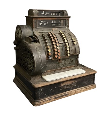 Lot 329 - NATIONAL; a bronzed metal cash register,...