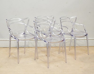 Lot 180 - Four contemporary blue and clear plastic elbow...