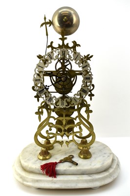 Lot 103 - A 19th century brass chiming skeleton clock,...