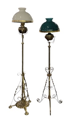 Lot 122 - Two brass standard oil lamps, converted to...