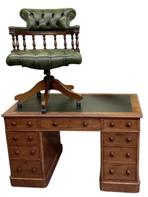 Lot 30 - A Victorian mahogany pedestal desk, with green...