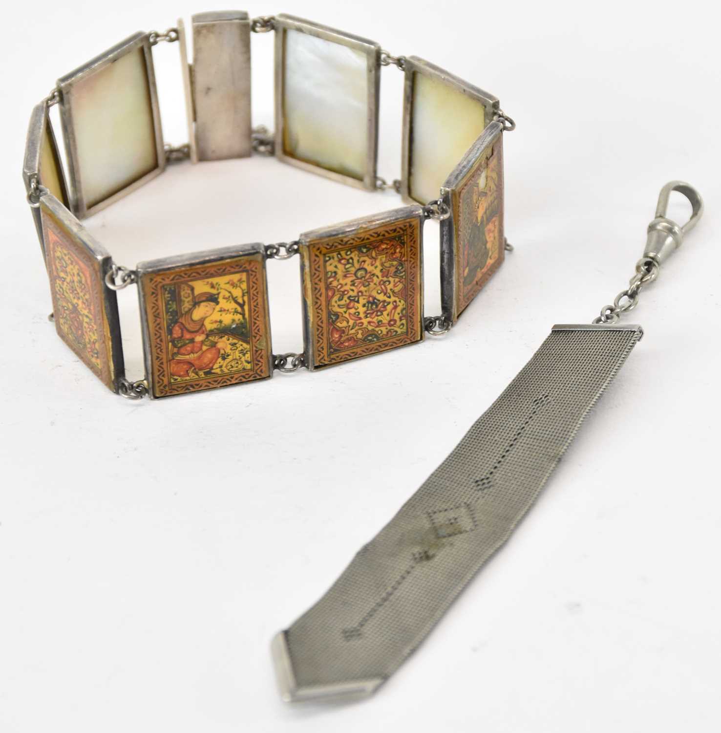 Lot 1499 - A Persian Qajar white metal bracelet, set with...
