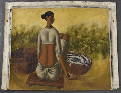 Lot 137 - B. PRABHA (1933-2001); oil on canvas, lady...