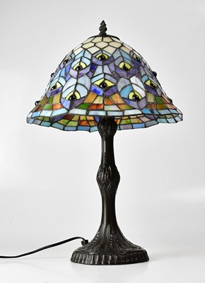 Lot 112 - A reproduction Tiffany-style table lamp, with...