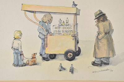Lot 3036 - ALBIN TROWSKI; two watercolours, lady walking...