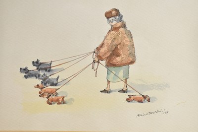 Lot 3036 - ALBIN TROWSKI; two watercolours, lady walking...