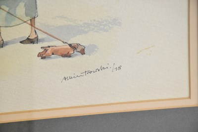 Lot 3036 - ALBIN TROWSKI; two watercolours, lady walking...
