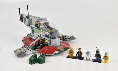 Lot 23 - STAR WARS; a Lego Star Wars Slave 1 ship,...