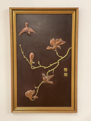 Lot 249 - A Japanese Meiji period mixed metal plaque,...