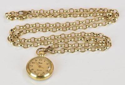 Lot 518 - A 9ct yellow gold hoop link chain suspending a...