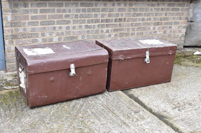 Lot 410 - Two large vintage tin trunks, both width 89cm.