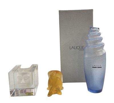 Lot 577A - LALIQUE; a boxed blue art glass spiral vase,...