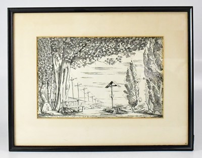 Lot 625 - PAUL MAYO (20th century); pen and ink study,...