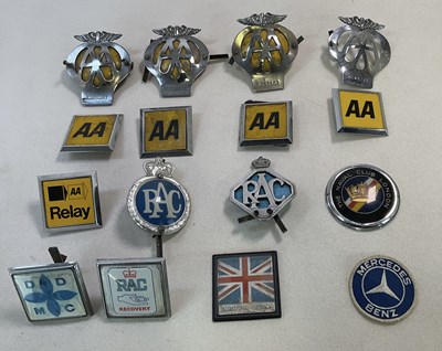 Lot 14 - A collection of car badges including AA and...