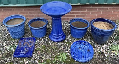 Lot 708 - Blue glazed terracotta garden ornaments,...