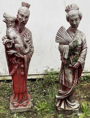 Lot 717 - Two composite stone figures, depicting a...