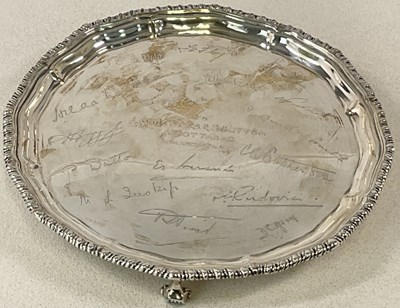 Lot 458 - A Pakistani white metal salver, raised on...