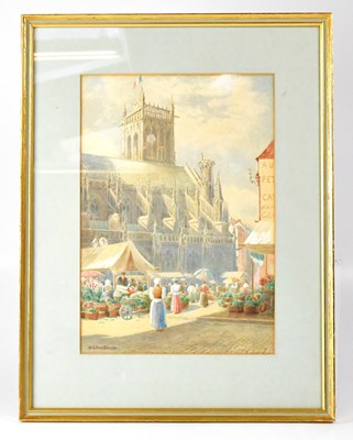 Lot 382 - W. G. FITZSIMONS; watercolour, street market...