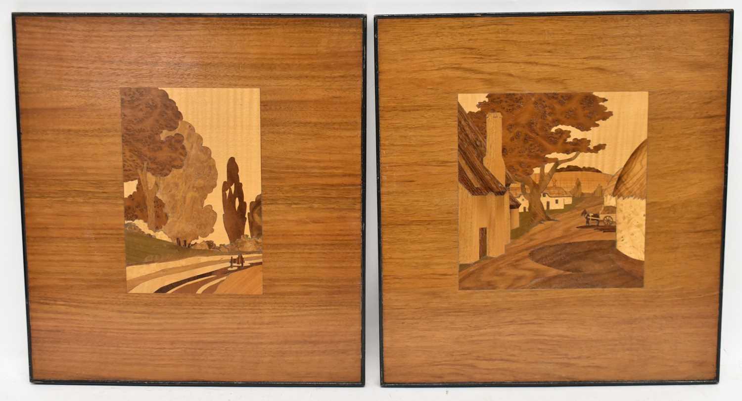 Lot 384 - A pair of marquetry pictures, 'Tree' and...