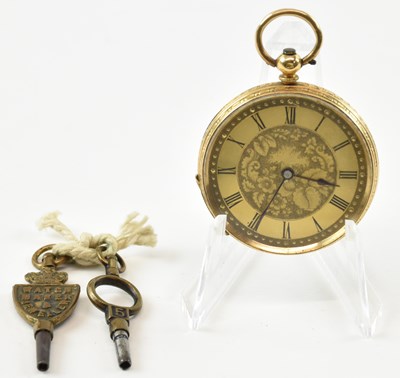 Lot 1016 - An 18k gold small open face pocket watch, the...