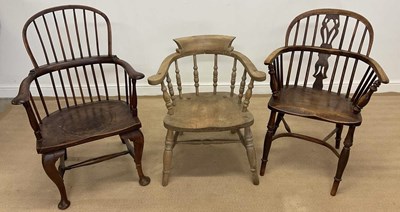 Lot 792 - Three chairs comprising a wheel back Windsor...