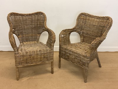 Lot 865 - A pair of wicker conservatory chairs, height...