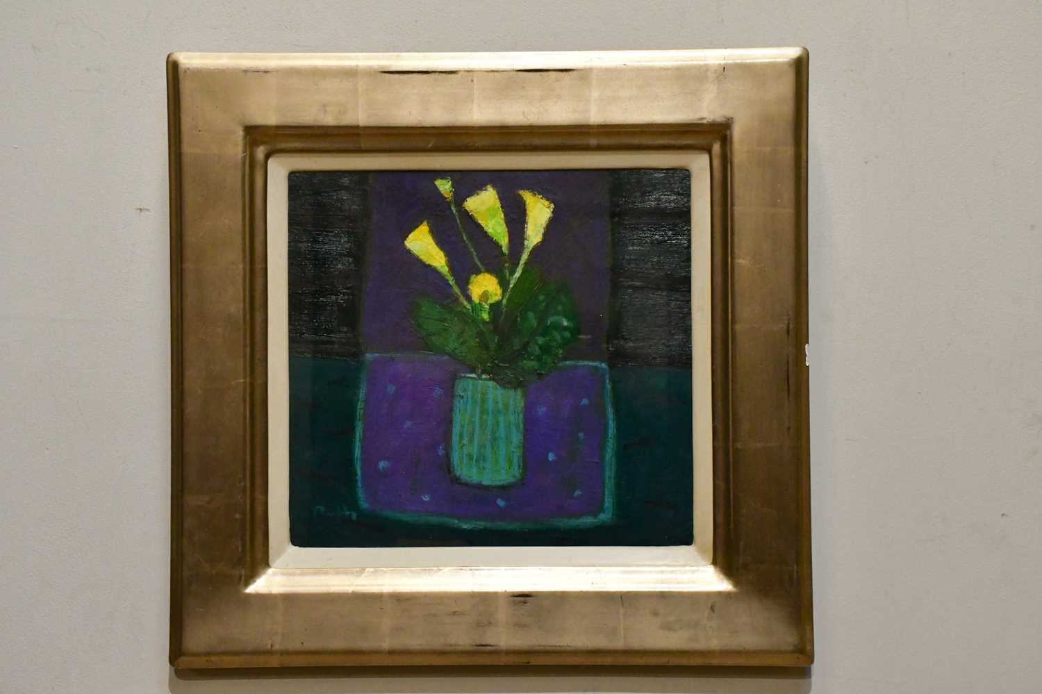 Lot 3041 - SANDY MURPHY; oil, 'Canna and Striped Vase',...