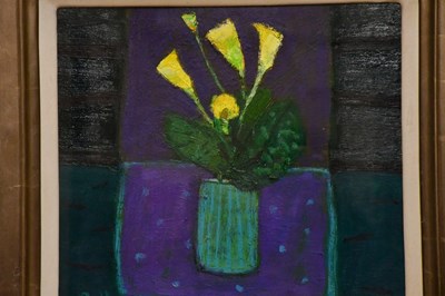 Lot 3041 - SANDY MURPHY; oil, 'Canna and Striped Vase',...