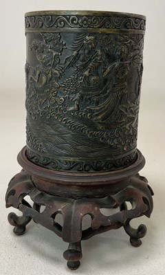 Lot 258 - A Chinese bronzed cylindrical brush pot, with...