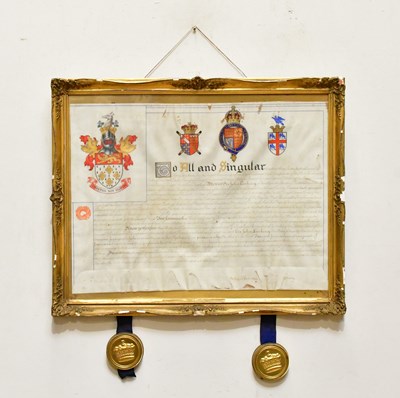 Lot 918 - A framed and glazed indenture relating to Sir...