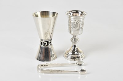 Lot 379 - A Continental silver kiddush cup, with further...