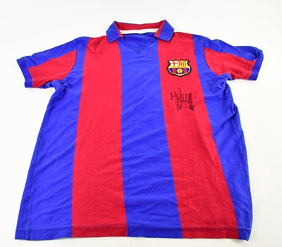 Lot 1200 - JOHAN CRUYFF; a retro style Barcelona shirt,...