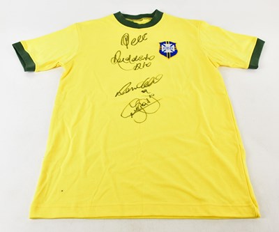 Lot 1189 - BRAZIL; a 1970s retro style football shirt,...