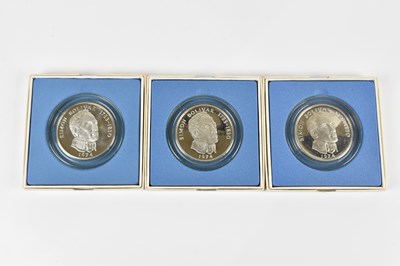 Lot 637 - Three cased 1974 Panama twenty balboas coins,...