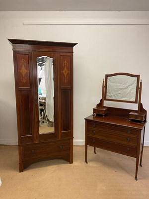 Lot 843 - An early 20th century inlaid mahogany wardrobe...