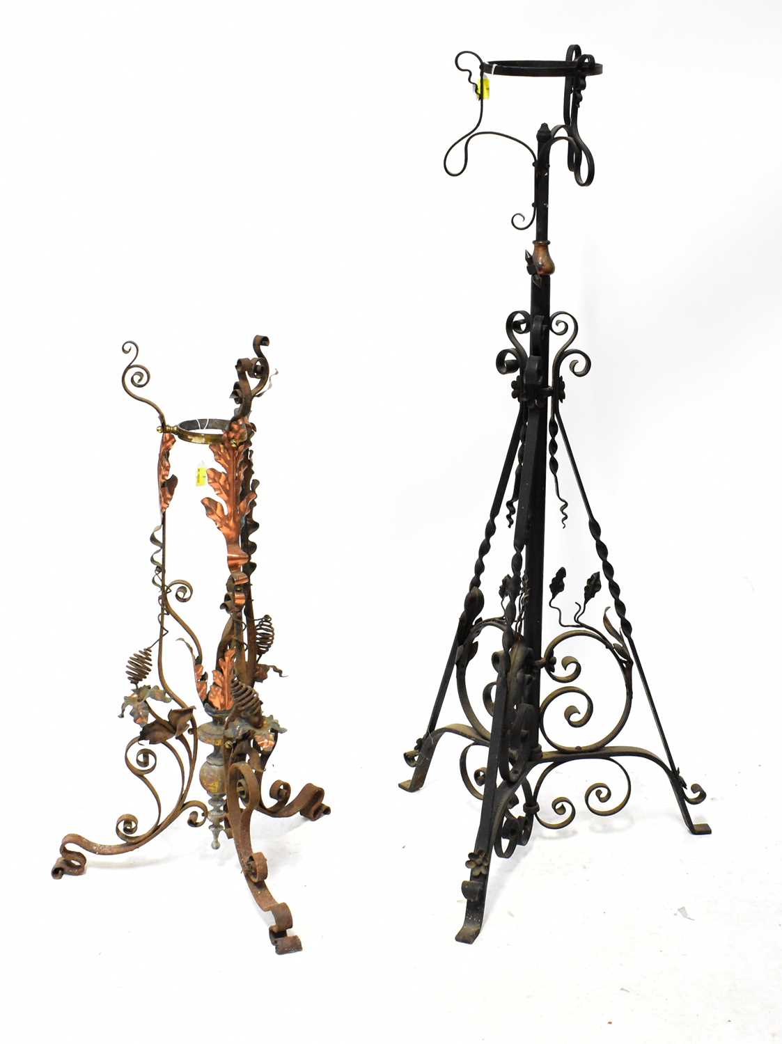 Lot 45 - Two early 20th century wrought iron paraffin...