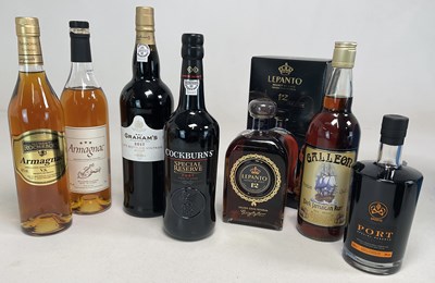 Lot 135 - MIXED SPIRITS; seven bottles of armagnac, port...