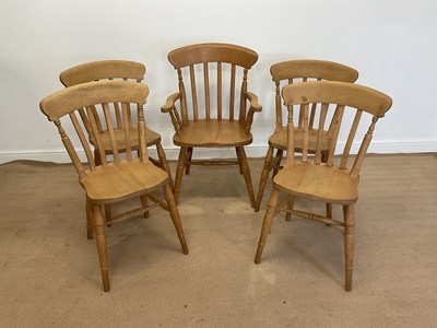 Lot 808 - Five reproduction beech farmhouse chairs,...