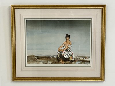 Lot 366 - WILLIAM RUSSELL FLINT; print of girl in rural...