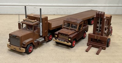 Lot 114 - Three scratch built wooden vehicles including...