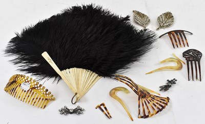 Lot 346 - A vintage lot comprising a bone and ostrich...