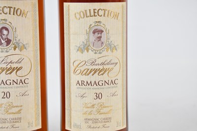 Lot 856 - ARMAGNAC; a cased set of three half bottles...